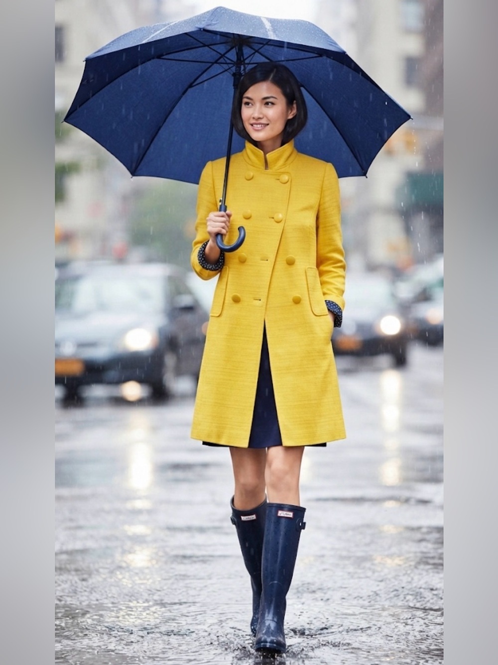J.Crew Yellow Cotton Linen Double Breasted Trench Coat SZ4 Mod Polka Dot Lining
